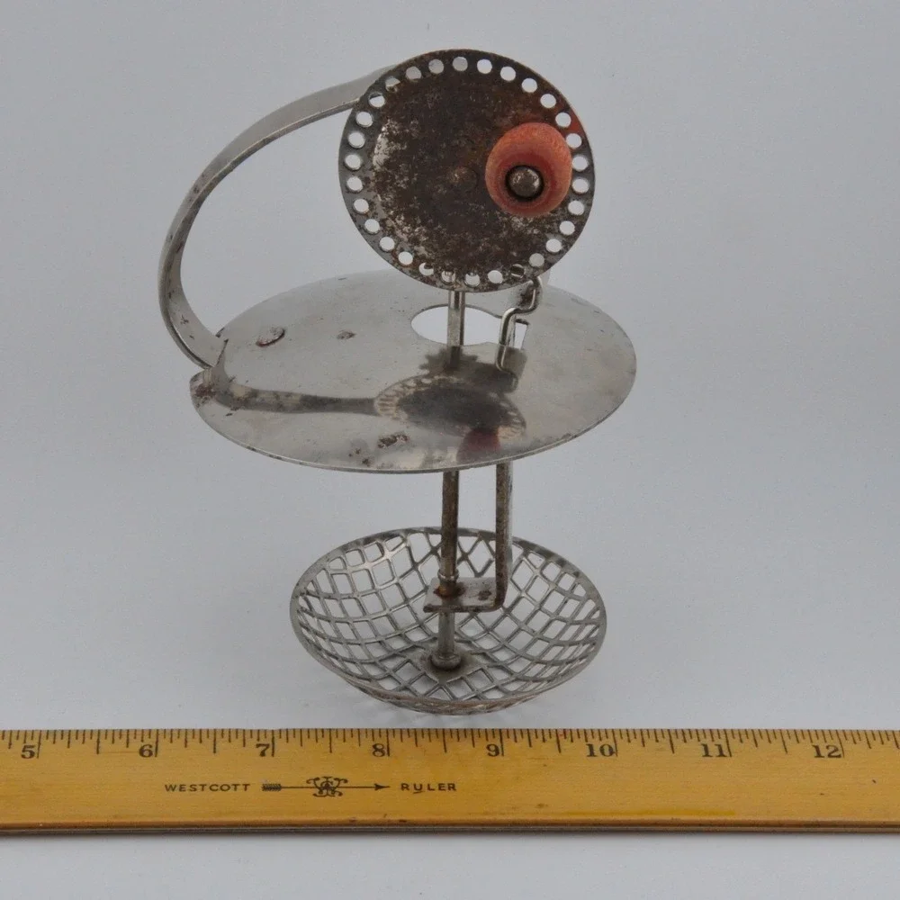 Egg Hand Mixer OS Silver‎ Fair Vintage Primitive Mesh Basket Wood Crank
